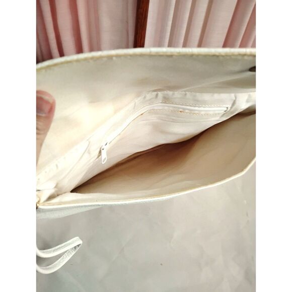 White 80s 90s Vintage Oversized Faux Leather Clutch Wristlet - Picture 3 of 3